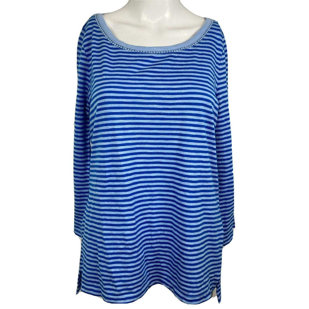 Talbots‎ Shirt Womens Sz S Blue Gray Striped Cotton Long Sleeve Tee Top Pullover